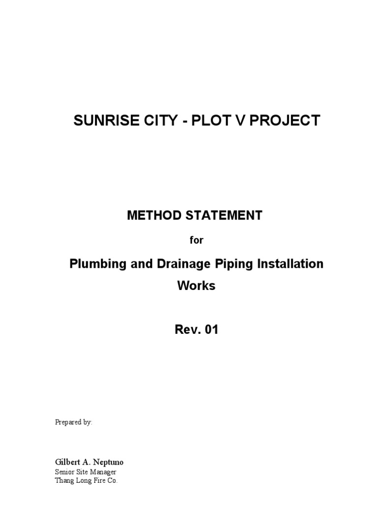 work method statement plumbing sample