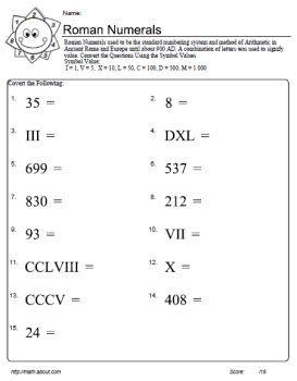 roman numerals worksheet for grade 6 pdf