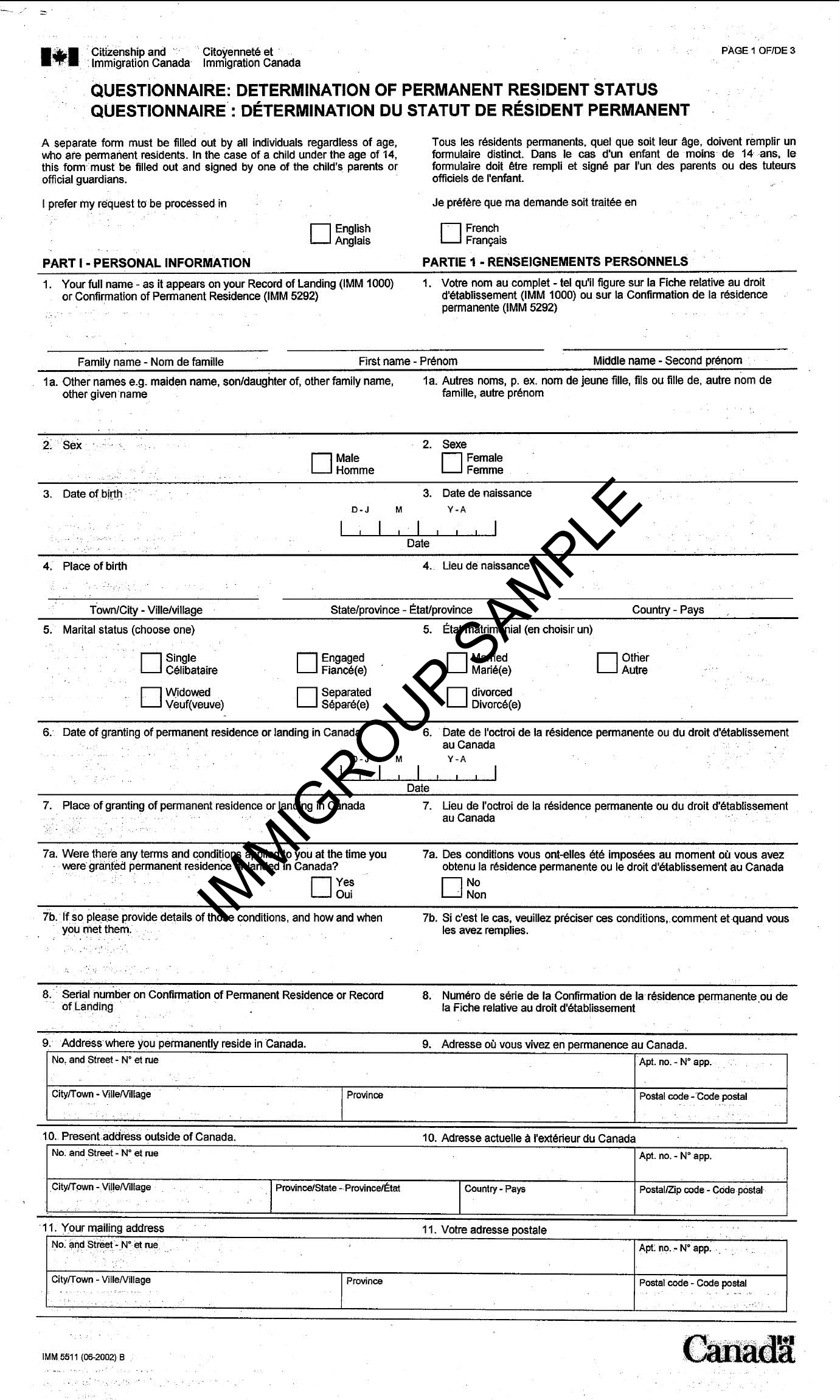 permanent resident visa application form
