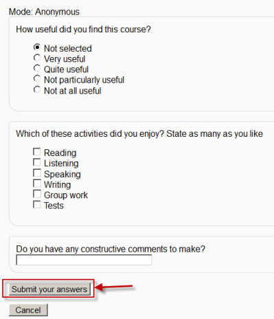 sample feedback survey course moodle