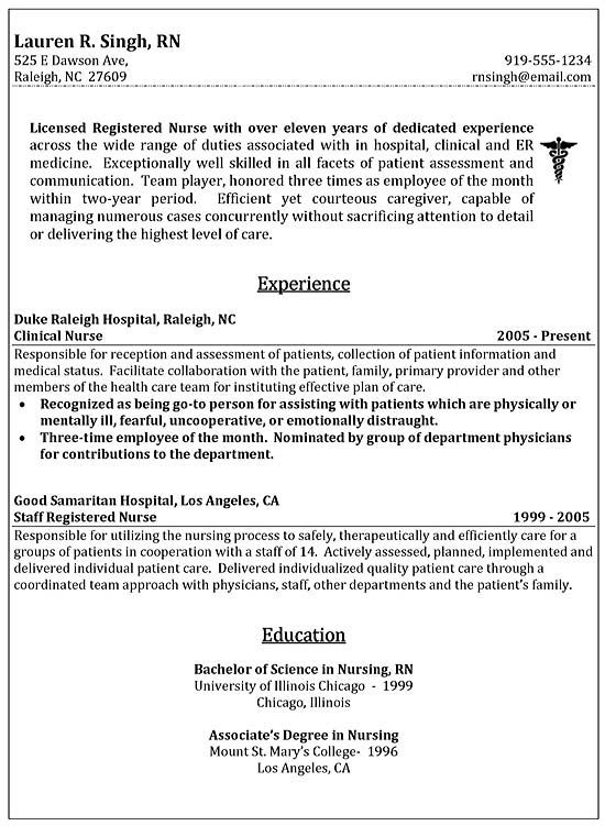 sample resume for nurses with experience