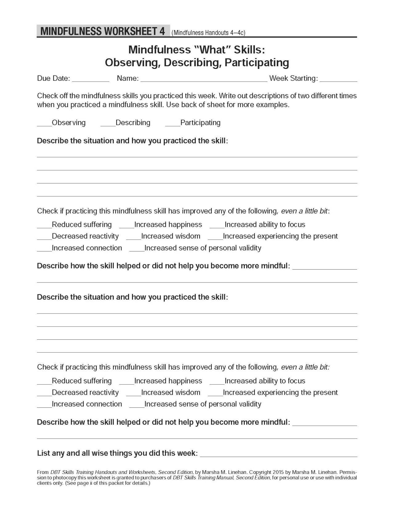 mindfulness worksheets for youth pdf