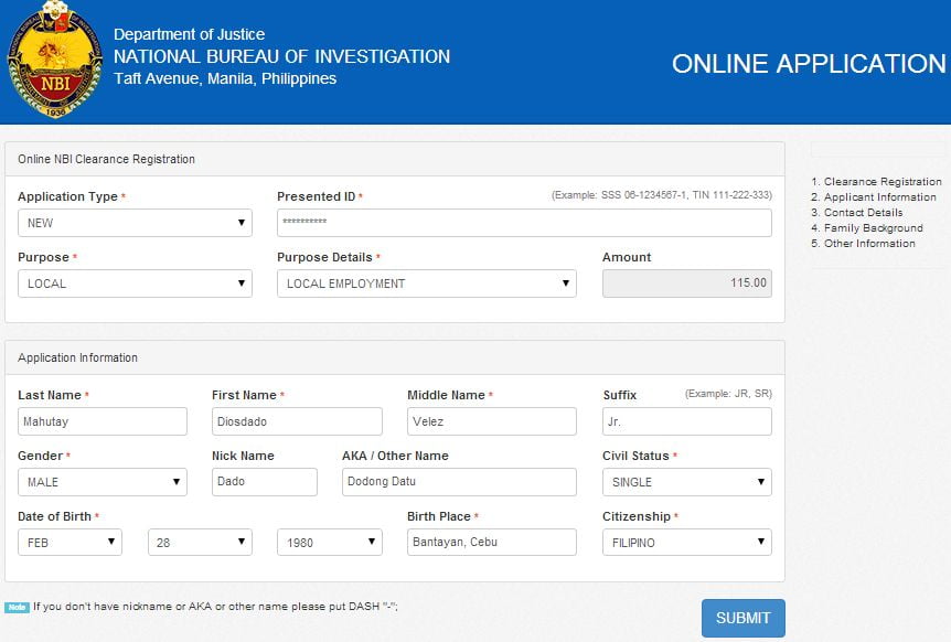 nbi philippines online application form