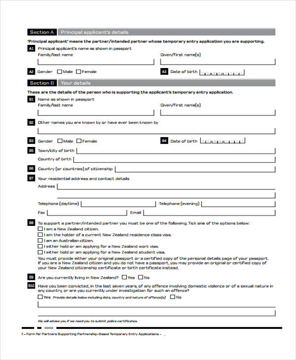nz partnership visa application form