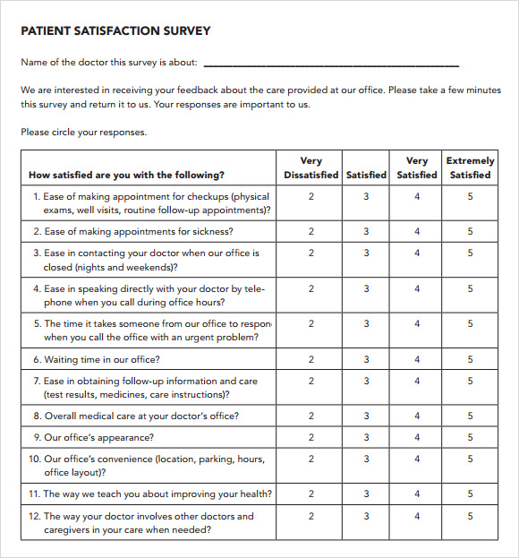 patient satisfaction survey questionnaire pdf