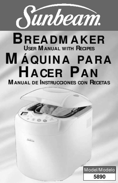 sunbeam 5841 bread maker manual pdf