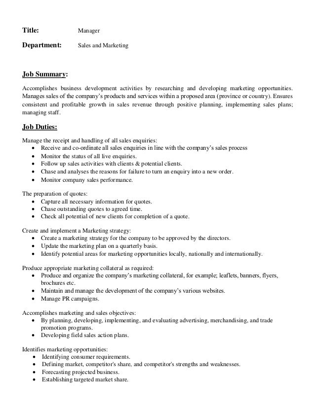 trade marketing manager job description sample